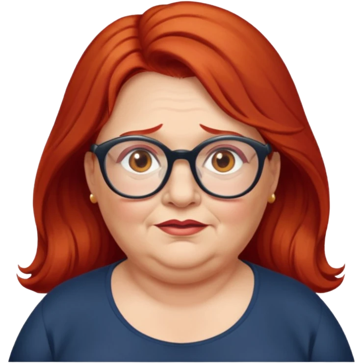 obese; older 50's ; long red hair ; women hazel eyes; glasses emoji