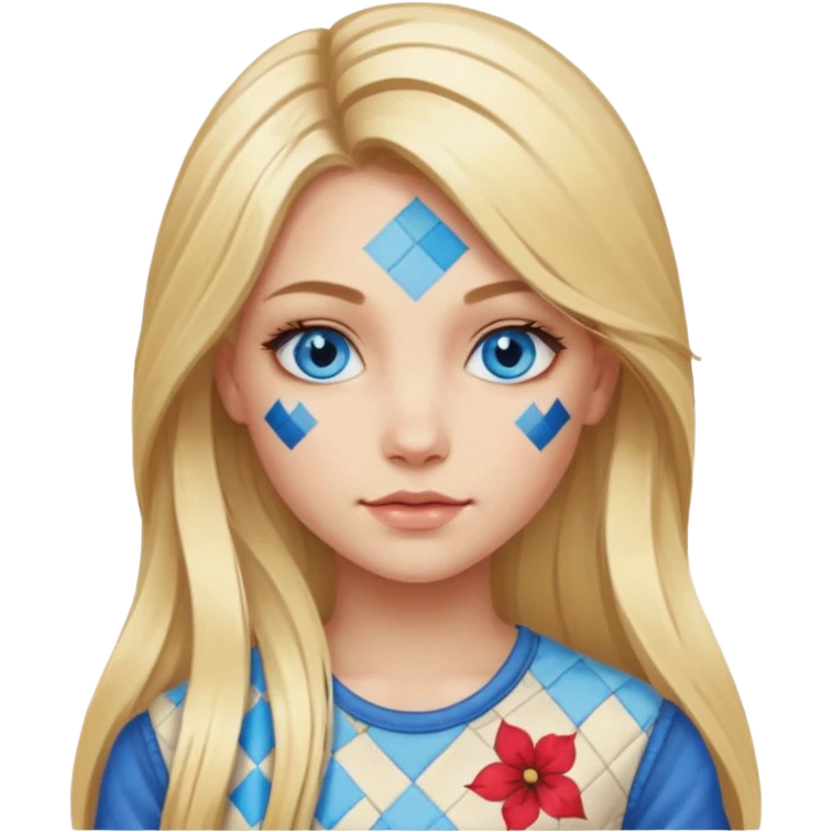 long blonde hair blue eyed girl with patchwork tattoos  emoji