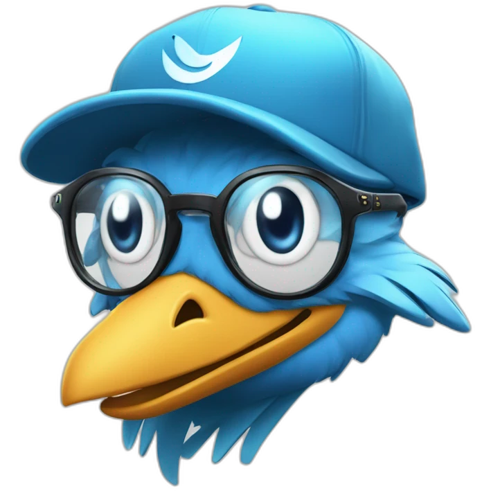 Crazy funny Cyberpunk Articuno head with beautiful smile wearing glasses and hat emoji