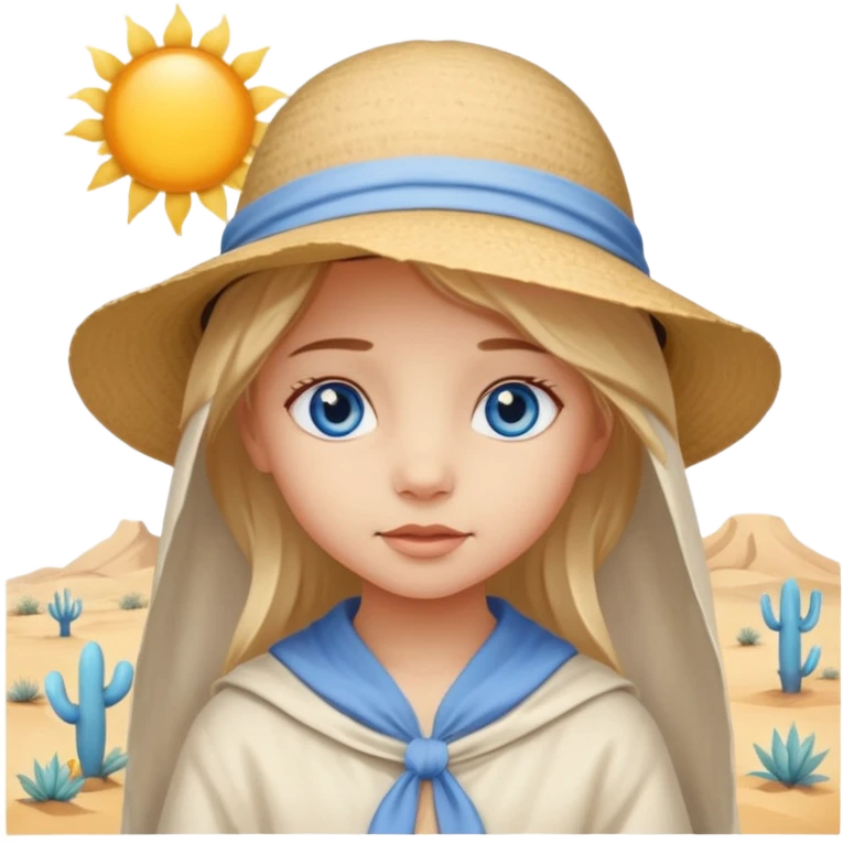 blue eyed desert girl child with creme cloth emoji
