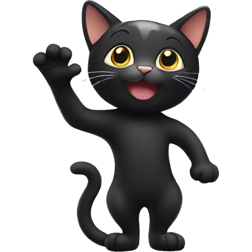 Black cat waving hello emoji