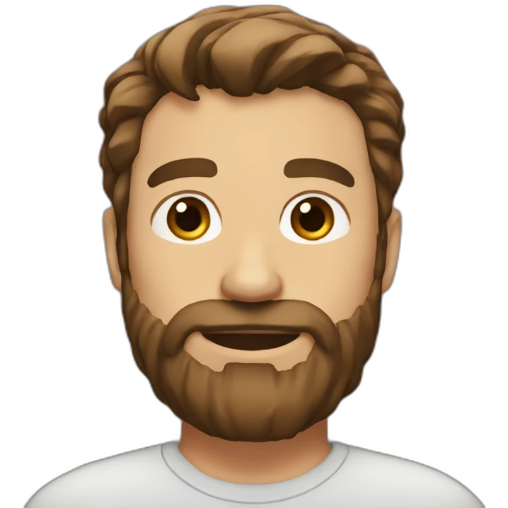 Man with brown hair ponytail and beard with brown hair emoji
