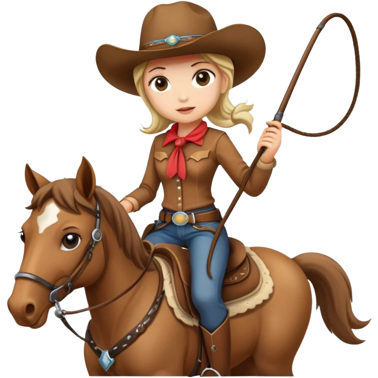 girl wearing cowboy hat riding a horse holding a whip emoji
