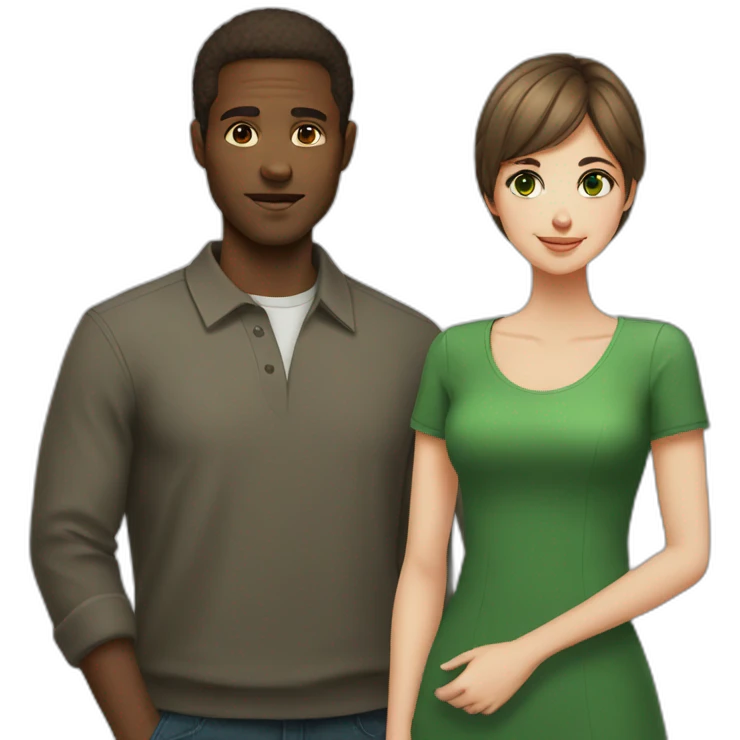 African man with short hair and russian girl with brown hair and green eyes emoji