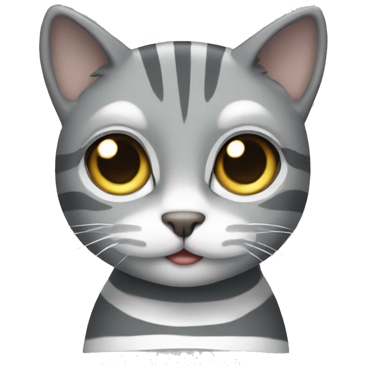 grey cat with white stripes and grey eyes emoji