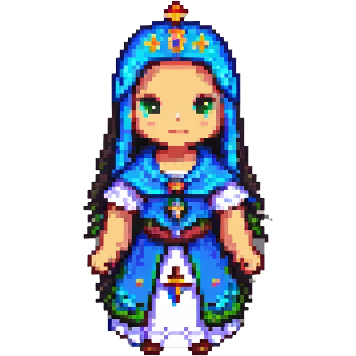 Nossa Senhora da Abadia, pixel art, small and colorful emoji