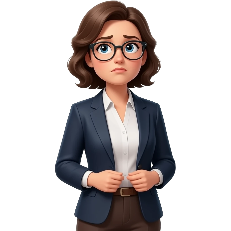 A photorealistic portrait of a female teacher in her 30s wearing glasses, standing in a school classroom. She has a skeptical look, looking up at the viewer with calmdown. Next to her, a large blackboard has the text 'Who is Hasbulla?' written in messy chalk. Soft overhead classroom, ultra details. emoji