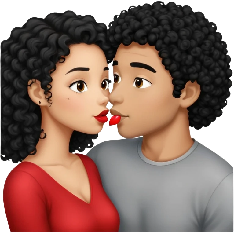 Mixed Girl with black curly hair and guy with black hair kissing  emoji
