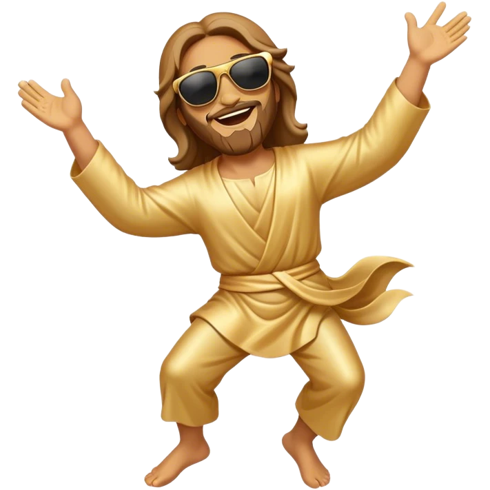 dancing figure of rejoicing Jesus with  sunglases golden  emoji