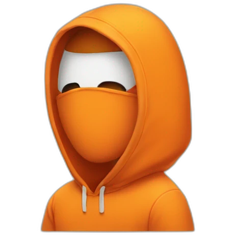 Guy with orange hoodie that cover his whole face with white flaming eyes emoji