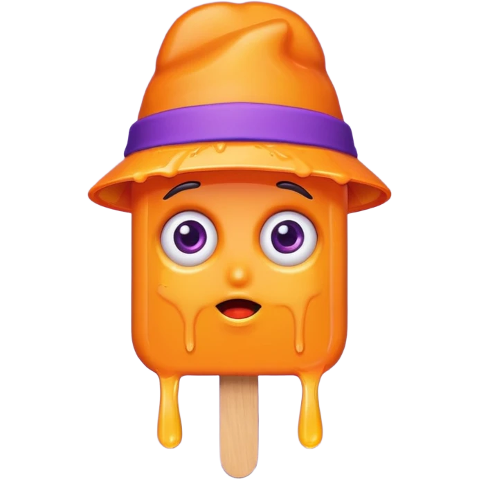 orange popsicle with eyes and purple hat emoji