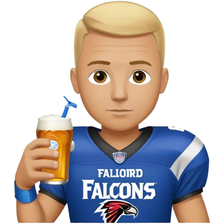 A football coach the Minford falcons but had a bud light and with a small kid with blonde hair buzz cut emoji