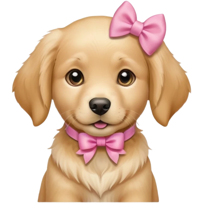 female golden retriever puppy with pink bows above her ears emoji
