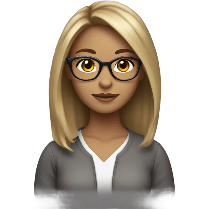 Girl with Longbob Brown Hair and blond highlights and she wears glasses emoji