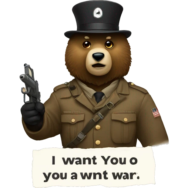I want you war recruitment poster with a bear emoji