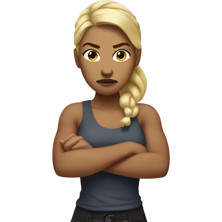 arms crossed angry woman blonde low ponytail hair behind back  emoji