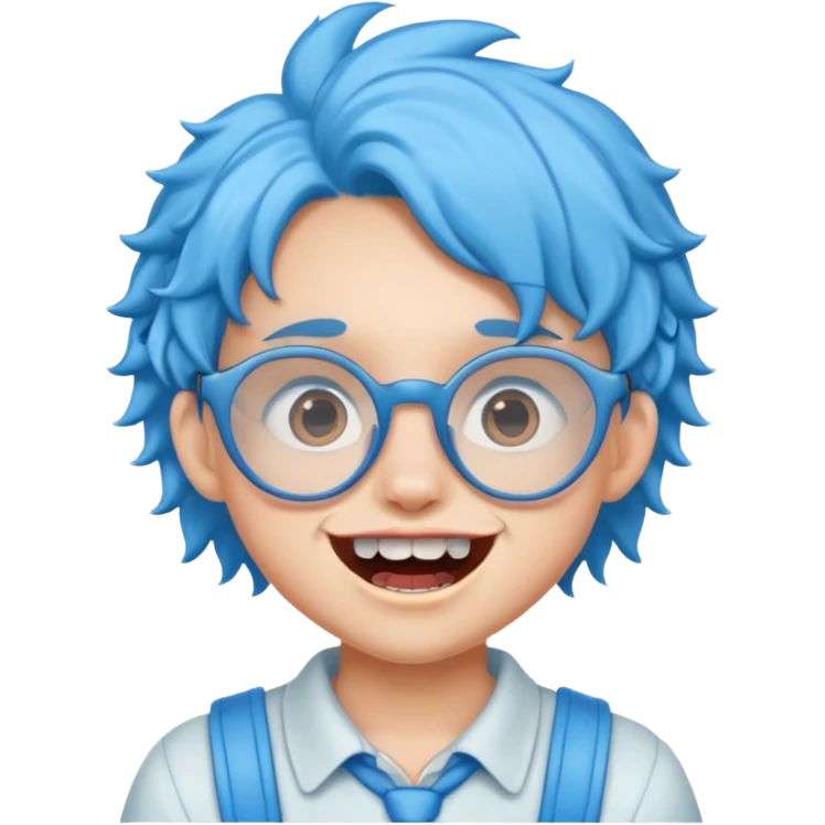 kid with teeth braces bunny eared blue haired curly big teeth and glassess emoji