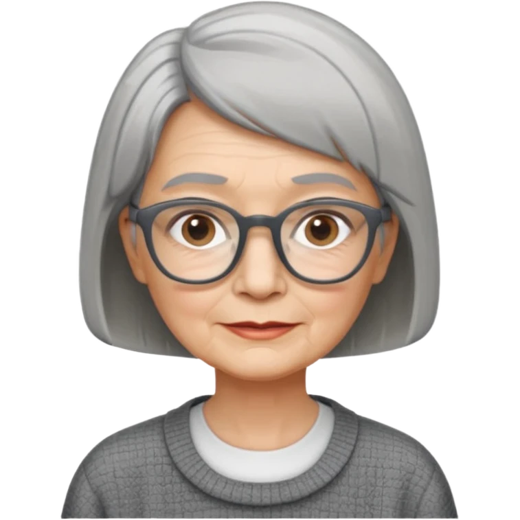 Old woman square glasses short gray straight hairstyles bob emoji