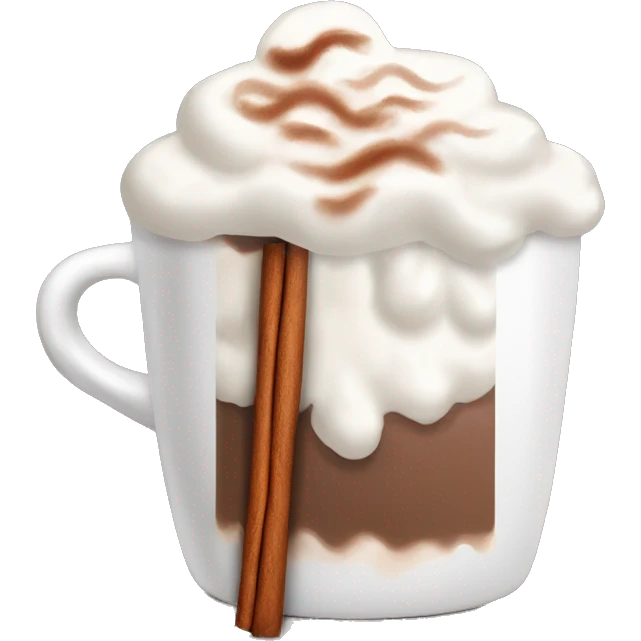 white mug of hot chocolate with whipped cream and cinnamon emoji