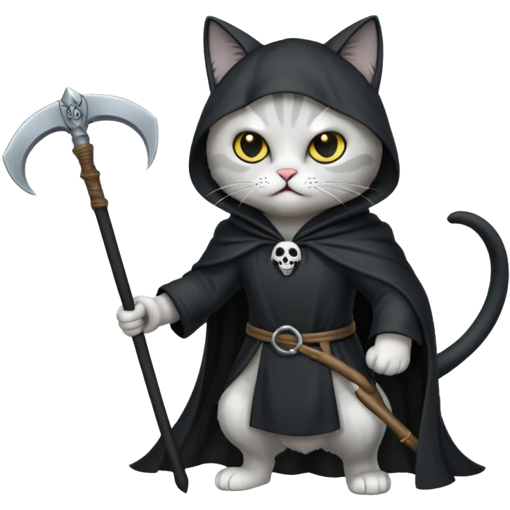cat winning a fight with the grim reaper emoji