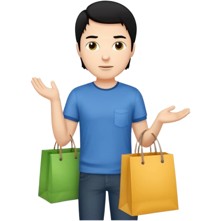 a white man black hair with clothing shopping bag emoji