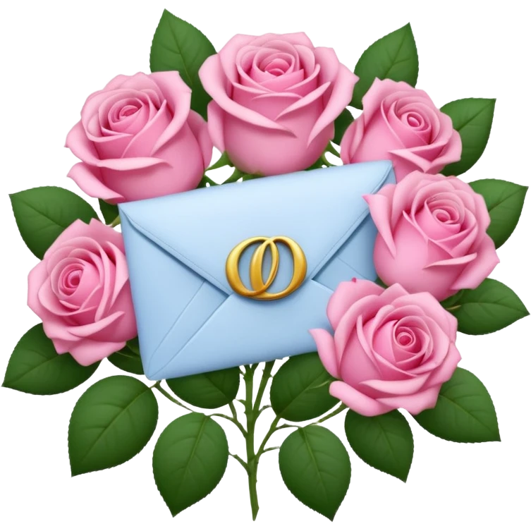 ی نامه وسط دسته گل صورتی emoji