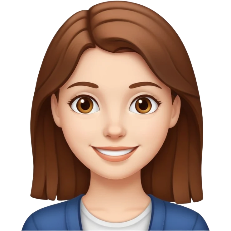 White girl with brown hair, friendly smiling face emoji
