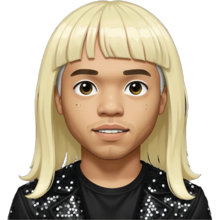 Anderson Paak with long platinum blonde hair with bang, black sequin outfit emoji