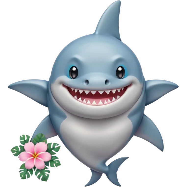 A cute chubby shark with hawaii pastel flower necklace, posing proudly. emoji