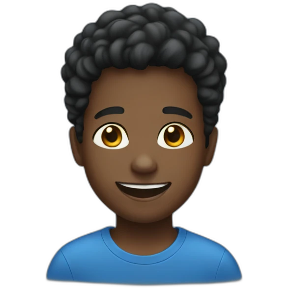 black kid wearing blue shirt smiling emoji
