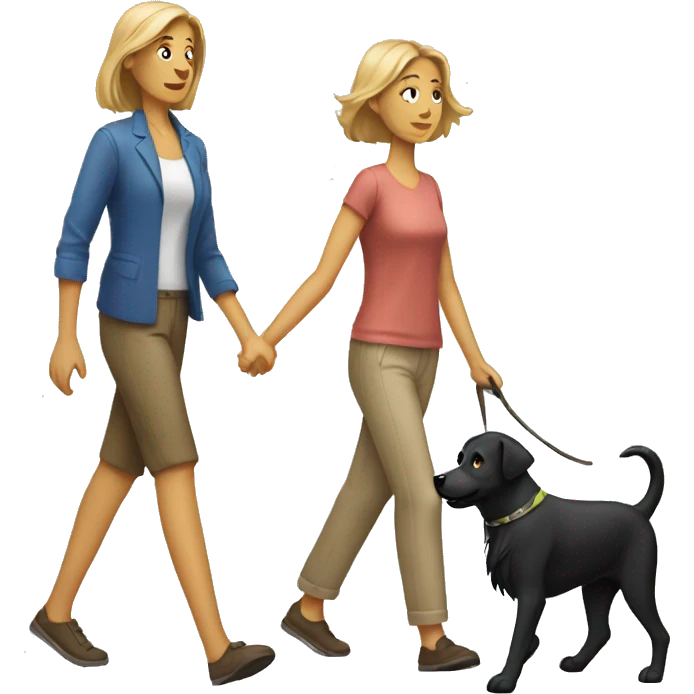 Woman walking dog but dog is human man emoji