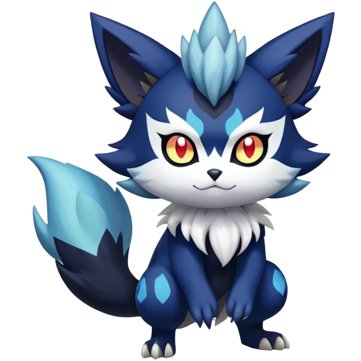 Shiny Evil mExotic Badass Colorful Ethereal Royal Mysterious Gothic Meowstic-Zorua-Litten-Noibat-Pokémon-Fakémon-hybrid-creature (full body) with random pattern-markings emoji
