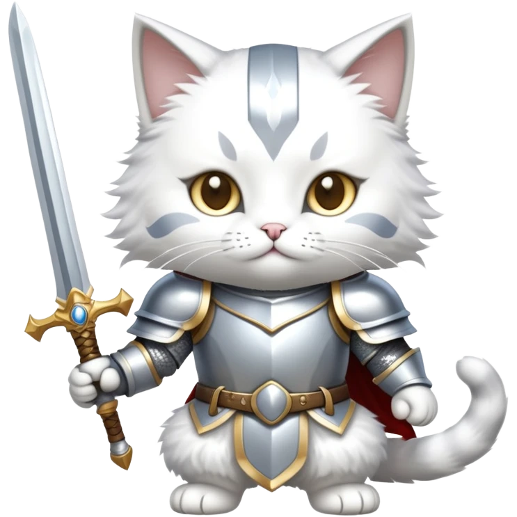 cat dressed as a paladin with shining armor and a holy sword emoji