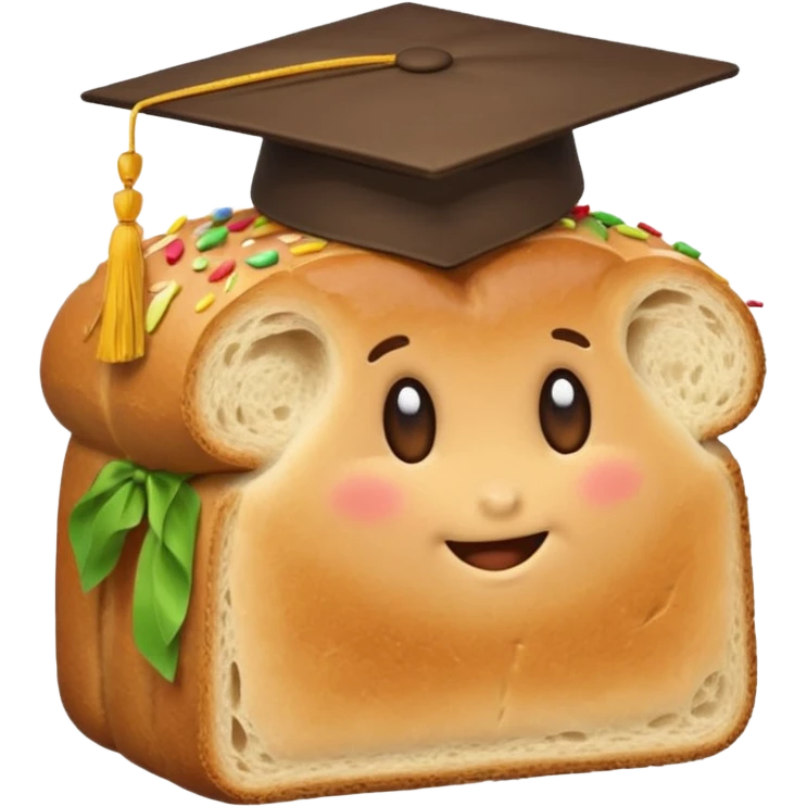 a loaf of bread wearing a graduation cap emoji