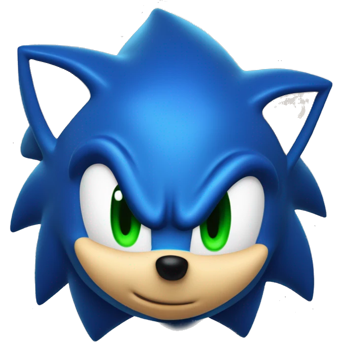 Sonic the Hedgehog,a blue hedgehog with green eyes and blue fur he has 3 spines in the middle 2 up and down he has a smirk and a black round nose emoji