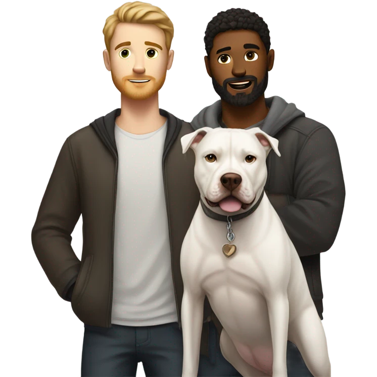 white male with dark brown hair and a lightly scruffy beard standing alongside a white pitbull emoji