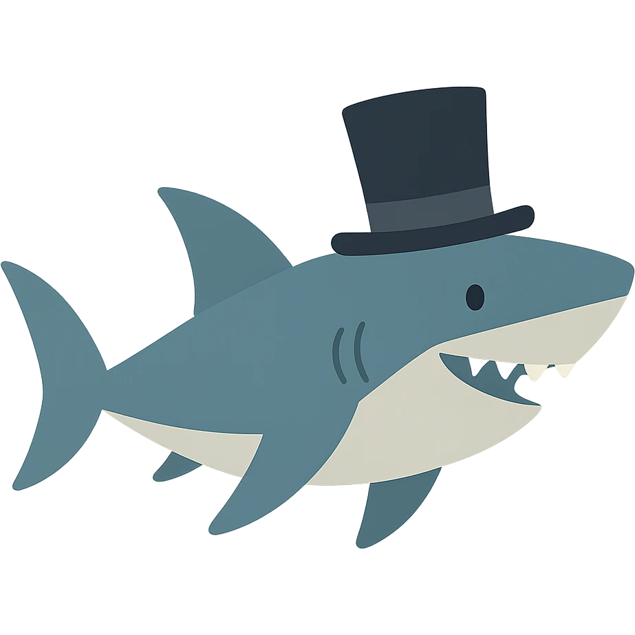 flat design style shark with a top hat emoji