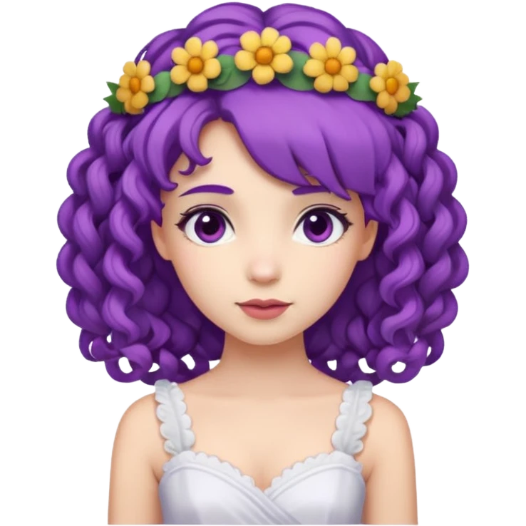 Princesses with Flower Crown in curly Purple Hair, white dress emoji