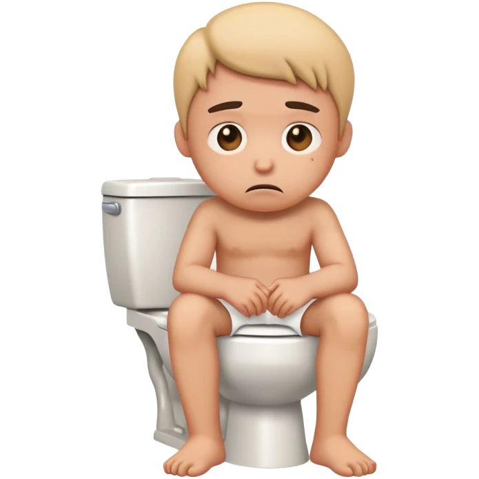 cartoon character with uncomfortable expression sitting on toilet, sad face emoji