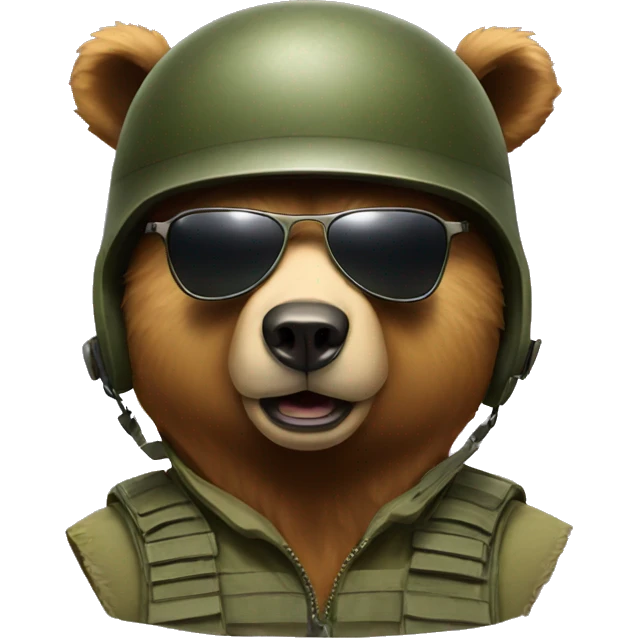 Bear wearing army helmet and cool sunglasses  emoji