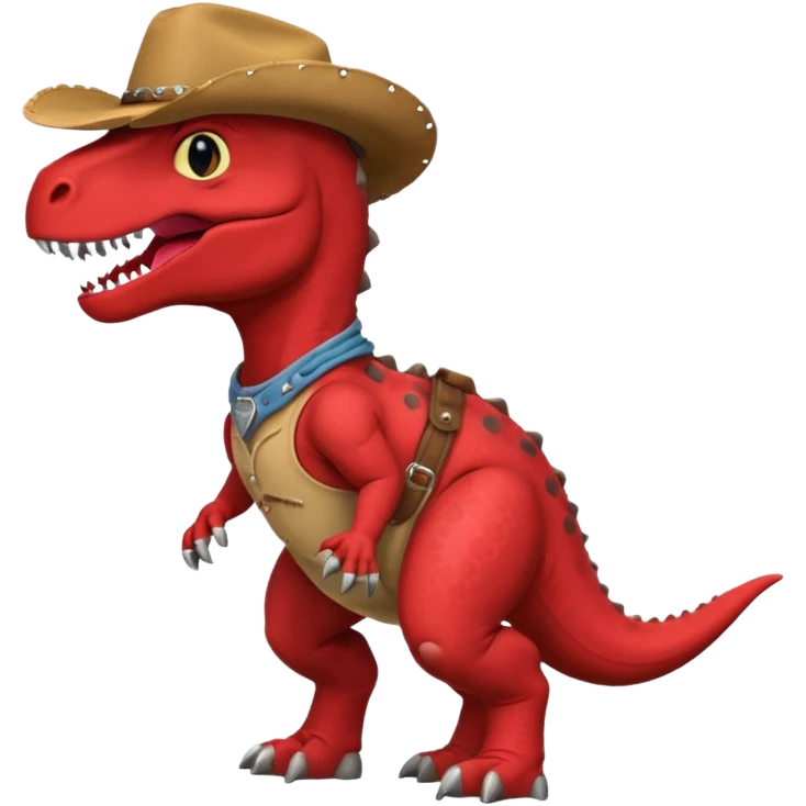 red trex dinosaor with cowboy helmet with cowbot clothes emoji