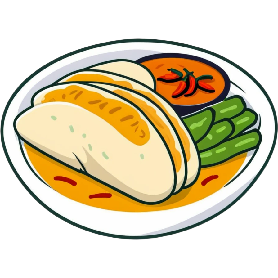 Singapore Hainanese chicken rice with cucumber and chili sauce emoji