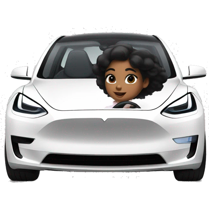 Girl with black hair driving a Tesla model y emoji