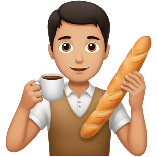 Guy with a French baguette and sipping coffee emoji