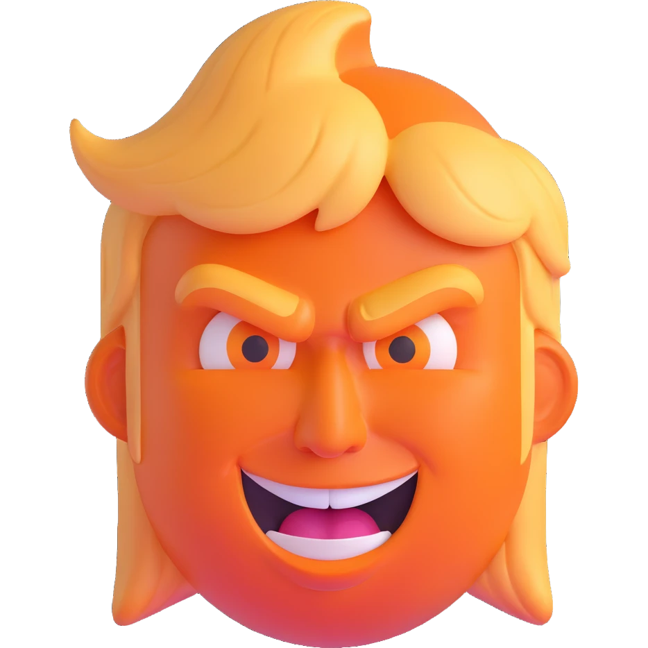 Donald Trump emoji, exaggerated big orange face, evil expression emoji
