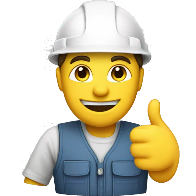 a builder in white helmet with showing a thumb up emoji