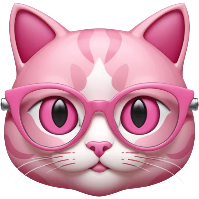 A 3D cartoon rose-pink cat-eye spectacle with glossy curved frames and soft reflections, feminine Memoji-style rendering. emoji