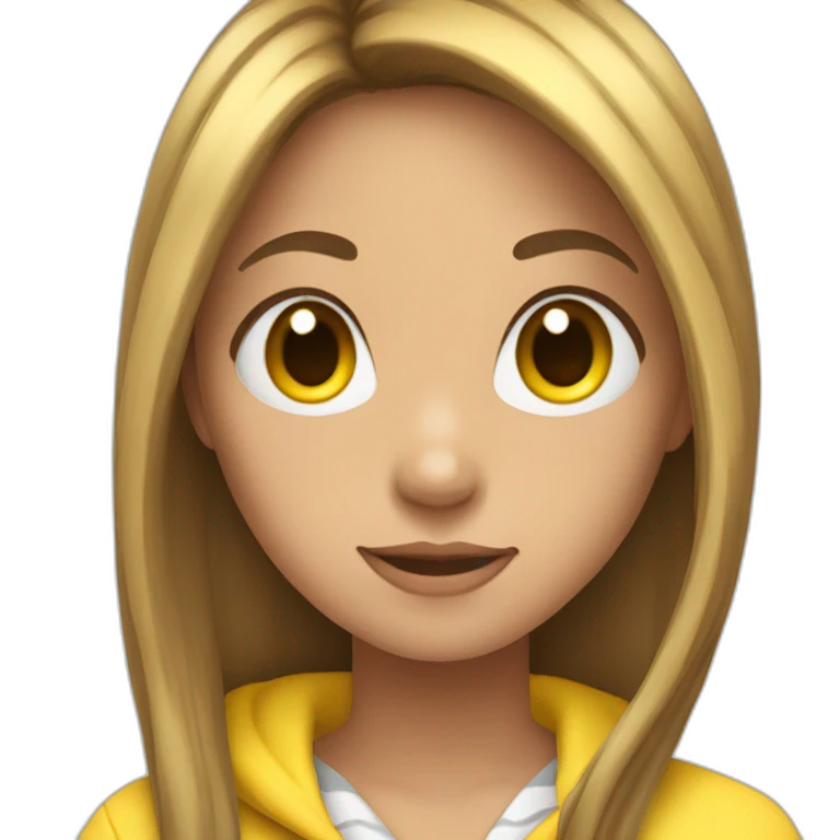 Brown straight long hair white woman wearing pikachu pajama emoji