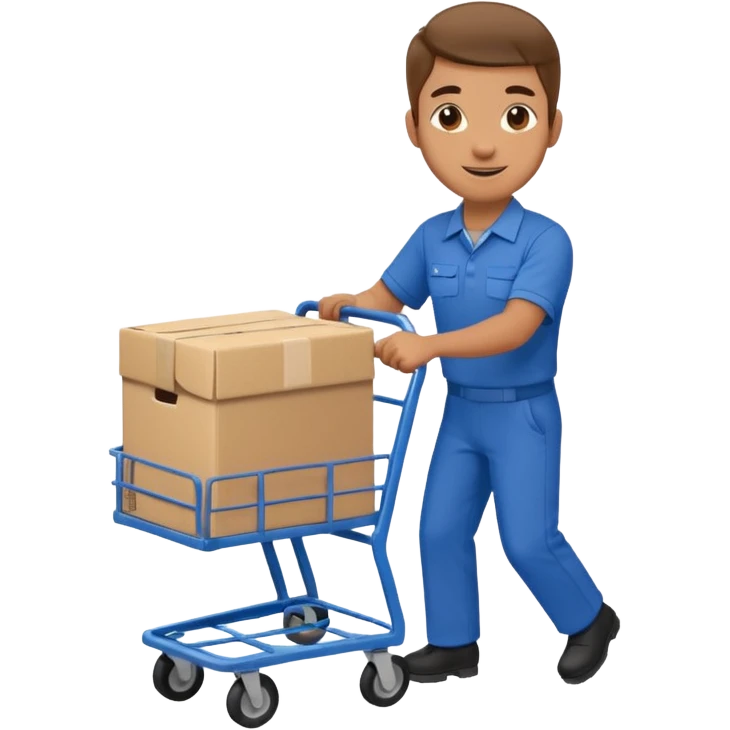 a mover with trolley loaded with a box emoji