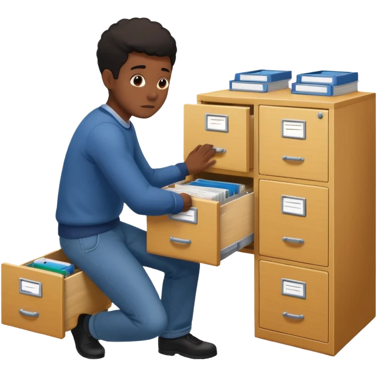 A black person opening a filing cabinet to search for file emoji
